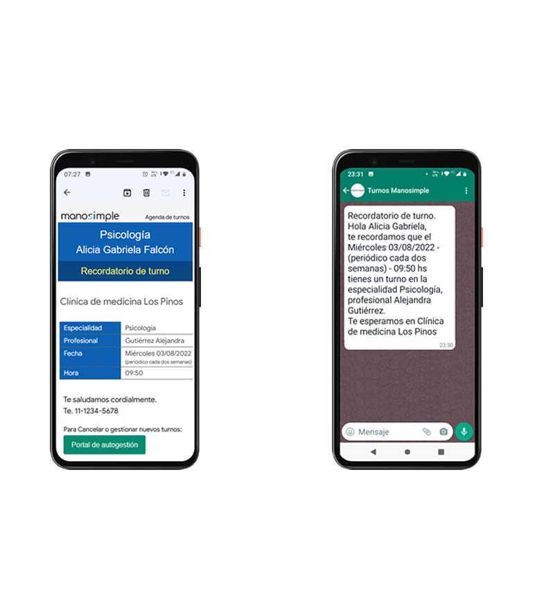 Manosimple recordatorios email y whatsapp