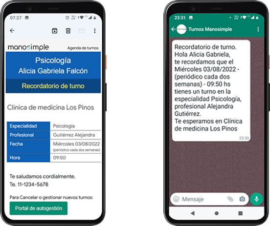 recordatorios automaticos a paciente - manosimple